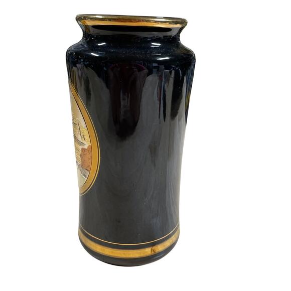 Vintage Art of Chokin Japanese Vase Black Procelain with Gold Trim GUC - Picture 2 of 6